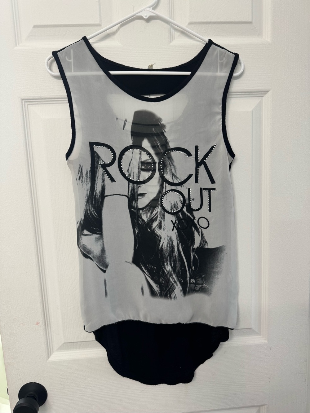 Emo Black & White 'Rock Out' Graphic Sleeveless Top